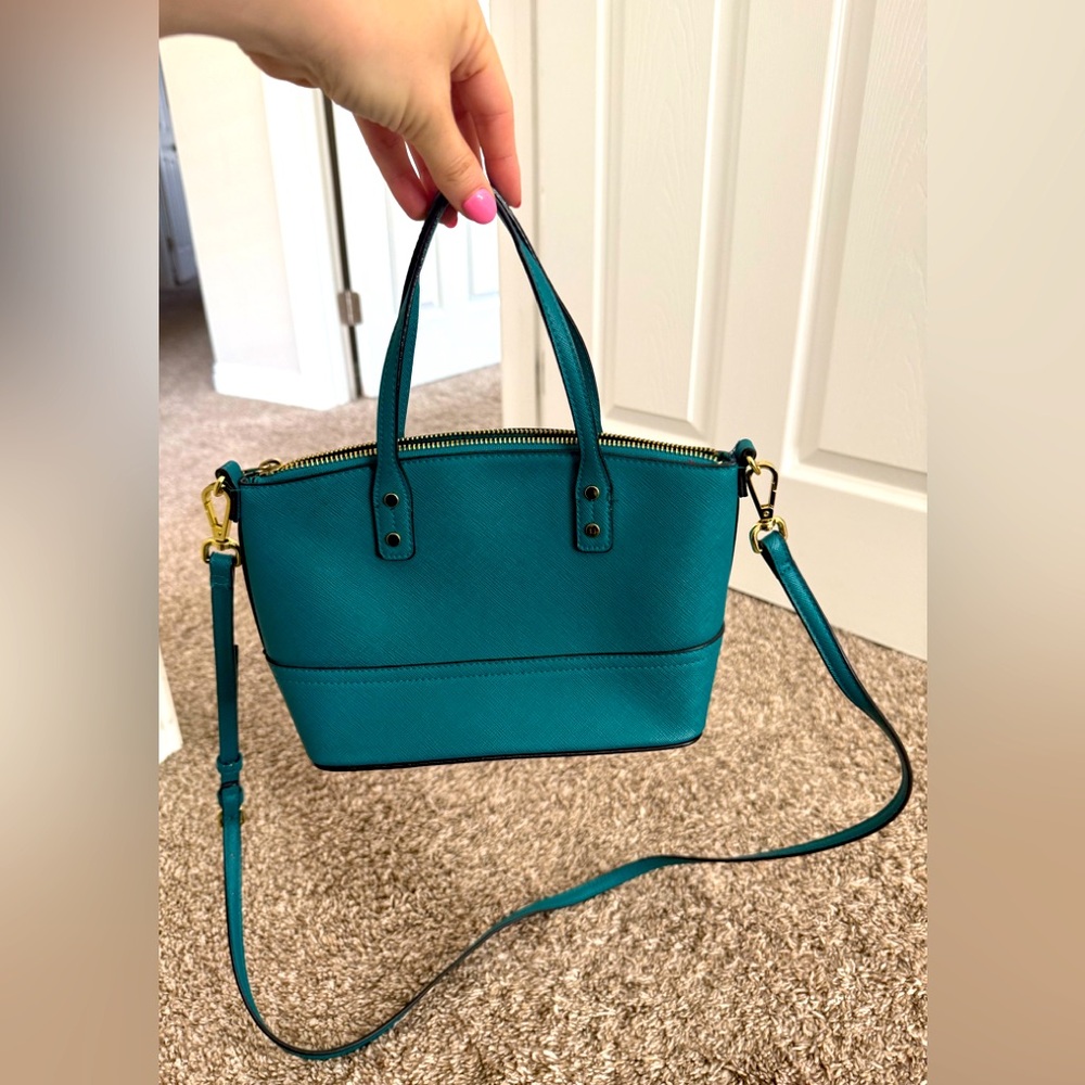 Merona Teal Shoulder Purse w/ Gold Hardware and Detachable Strap